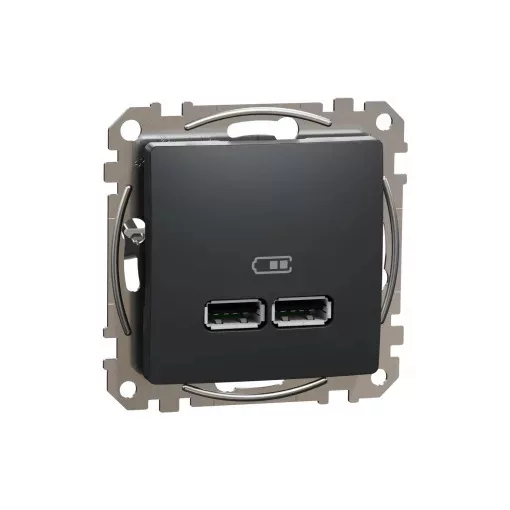 Schneider Electric SDD114401 Dupla USB töltő A+A típusú 2.1A, antracit burkolattal, keret nélkül, csavaros bekötés (Sedna Design / Elements)