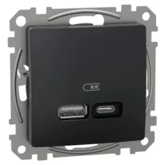   Schneider Electric SDD114405 Dupla USB töltő A+C típusú 3A - 21W, antracit burkolattal, keret nélkül, csavaros bekötés (Sedna Design / Elements)