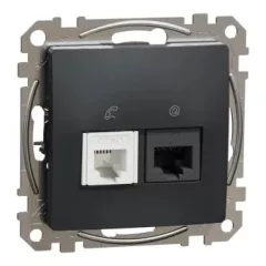   Schneider Electric SDD114468 kombinált csatlakozóaljzat 1xRJ45 + 1xRJ11 (informatikai UTP cat6 + telefon) antracit burkolattal, keret nélkül, csavaros bekötés (Sedna Design / Elements)