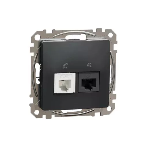 Schneider Electric SDD114468 kombinált csatlakozóaljzat 1xRJ45 + 1xRJ11 (informatikai UTP cat6 + telefon) antracit burkolattal, keret nélkül, csavaros bekötés (Sedna Design / Elements)