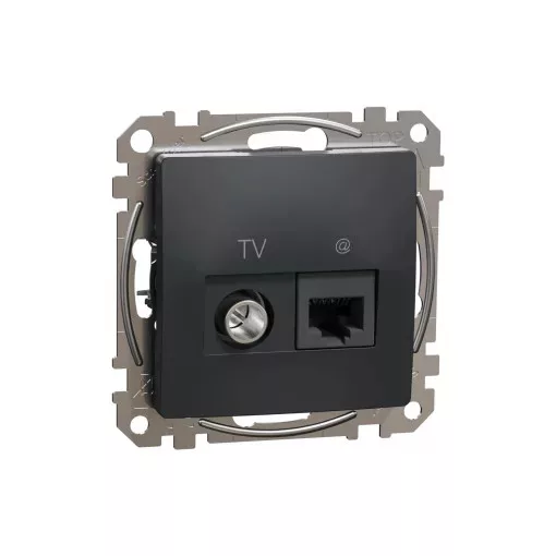 Schneider Electric SDD114469T kombinált csatlakozóaljzat 1xRJ45 + 1xTV (informatikai UTP cat6 + végzáró 4dB) antracit burkolattal, keret nélkül, csavaros bekötés (Sedna Design / Elements)
