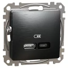   Schneider Electric SDD172405U Dupla USB töltő A+C típusú 3A - 21W, szálcsiszolt titánium burkolattal, keret nélkül, csavaros bekötés (Sedna Design / Elements)