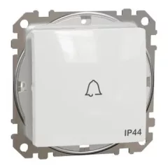   Schneider Electric SDD211131 vízmentes egypólusú nyomó (N101), fehér burkolattal, csengőjellel, rugós bekötés, kerét nélkül, süllyesztett, 10A 250V IP44 (Sedna Design / Elements)