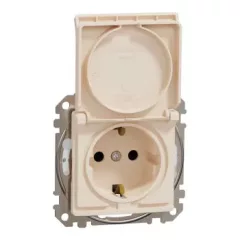   Schneider Electric SDD212023 vízmentes földelt csatlakozóaljzat (dugalj), biztonsági zsaluval (gyermekvédelemmel), csapófedéllel, 2P+F, bézs burkolattal, csavaros bekötés, keret nélkül, süllyesztett, 16A 250V IP44 (Sedna Design / Elements)