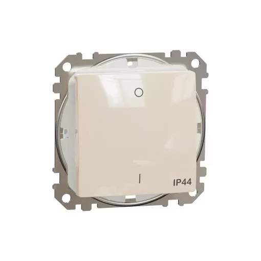 Schneider Electric SDD212102 vízmentes kétpólusú kapcsoló (102), bézs burkolattal, rugós bekötés, kerét nélkül, süllyesztett, 10A 250V IP44 (Sedna Design / Elements)