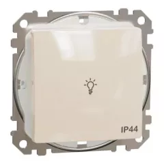   Schneider Electric SDD212132 vízmentes egypólusú nyomó (N101), bézs burkolattal, lámpajellel, rugós bekötés, kerét nélkül, süllyesztett, 10A 250V IP44 (Sedna Design / Elements)