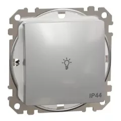   Schneider Electric SDD213132 vízmentes egypólusú nyomó (N101), alumínium burkolattal, lámpajellel, rugós bekötés, kerét nélkül, süllyesztett, 10A 250V IP44 (Sedna Design / Elements)