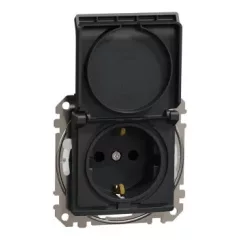   Schneider Electric SDD214023 vízmentes földelt csatlakozóaljzat (dugalj), biztonsági zsaluval (gyermekvédelemmel), csapófedéllel, 2P+F, antracit burkolattal, csavaros bekötés, keret nélkül, süllyesztett, 16A 250V IP44 (Sedna Design / Elements)