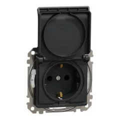   Schneider Electric SDD214024 vízmentes földelt csatlakozóaljzat (dugalj), biztonsági zsaluval (gyermekvédelemmel), csapófedéllel, 2P+F, antracit burkolattal, rugós bekötés, keret nélkül, süllyesztett, 16A 250V IP44 (Sedna Design / Elements)