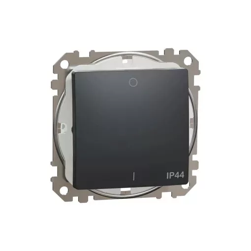 Schneider Electric SDD214102 vízmentes kétpólusú kapcsoló (102), antracit burkolattal, rugós bekötés, kerét nélkül, süllyesztett, 10A 250V IP44 (Sedna Design / Elements)