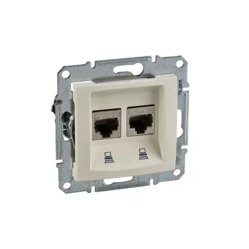 Schneider Electric Sedna SDN4400147 Informatikai csatlakozóaljzat 2xRJ45, Cat5e UTP, bézs burkolattal, keret nélkül ( SDN4400147 ).