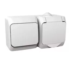   Schneider Electric Cedar Plus WDE000500 IP44 vízmentes kombináció, földelt csatlakozóaljzat (dugalj), csapófedéllel, 2P+F + egypólusú kapcsoló (101), fehér színben, komplett szerelvény, falon kívül, vízmentes (IP44) 16A 250 ( WDE000500 ).