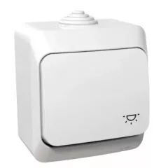   Schneider Electric Cedar Plus WDE000513 IP44 vízmentes egypólusú nyomó (N101), fehér, komplett szerelvény, falon kívüli, lámpajellel, vízmentes (IP44) 16A 250V ( WDE000513 ).