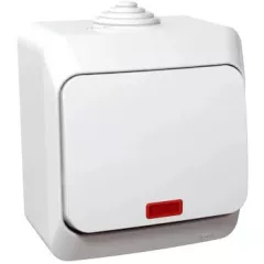   Schneider Electric Cedar Plus WDE000514 IP44 vízmentes egypólusú kapcsoló (101), fehér, komplett szerelvény, falon kívüli, jelzőfénnyel, vízmentes (IP44) 16A 250V ( WDE000514 ).