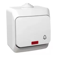   Schneider Electric Cedar Plus WDE000515 IP44 vízmentes egypólusú nyomó (N101), fehér, komplett szerelvény, falon kívüli, csengőjellel, jelzőfénnyel, vízmentes (IP44) 16A 250V ( WDE000515 ).