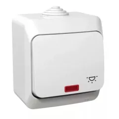   Schneider Electric Cedar Plus WDE000516 IP44 vízmentes egypólusú nyomó (N101), fehér, komplett szerelvény, falon kívüli, lámpajellel, jelzőfénnyel, vízmentes (IP44) 16A 250V ( WDE000516 ).