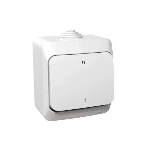 Schneider Electric Cedar Plus WDE000520 IP44 vízmentes kétpólusú kapcsoló (102), fehér, komplett szerelvény, falon kívüli, vízmentes (IP44) 16A 250V ( WDE000520 ).