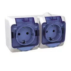   Schneider Electric Cedar Plus WDE000525 IP44 vízmentes földelt dupla csatlakozóaljzat (dugalj) gyermekvédelemmel, csapófedéllel, 2x2P+F, fehér színben, komplett szerelvény, falon kívül, vízmentes (IP44) 16A 250 ( WDE000525 ).