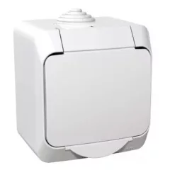   Schneider Electric Cedar Plus WDE000541 IP44 vízmentes földelt csatlakozóaljzat (dugalj) gyermekvédelemmel, csapófedéllel, 2P+F, fehér színben, komplett szerelvény, falon kívül, vízmentes (IP44) 16A 250 ( WDE000541 ).