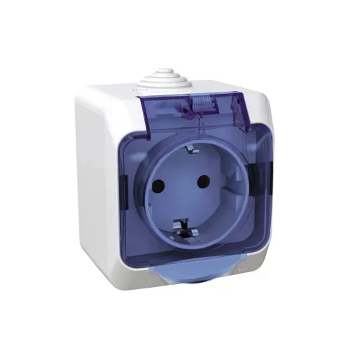 Schneider Electric Cedar Plus WDE000543 IP44 vízmentes földelt csatlakozóaljzat (dugalj) gyermekvédelemmel, csapófedéllel, 2P+F, fehér színben, komplett szerelvény, falon kívül, vízmentes (IP44) 16A 250 ( WDE000543 ).