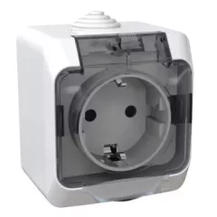   Schneider Electric Cedar Plus WDE000544 IP44 vízmentes földelt csatlakozóaljzat (dugalj) gyermekvédelemmel, csapófedéllel, 2P+F, fehér színben, komplett szerelvény, falon kívül, vízmentes (IP44) 16A 250 ( WDE000544 ).