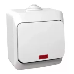   Schneider Electric Cedar Plus WDE000561 IP44 vízmentes váltókapcsoló (106), fehér, komplett szerelvény, falon kívüli, jelzőfénnyel, vízmentes (IP44) 16A 250V ( WDE000561 ).