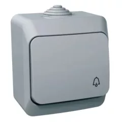   Schneider Electric Cedar Plus WDE000612 IP44 vízmentes egypólusú nyomó (N101), szürke, komplett szerelvény, falon kívüli, csengőjellel, vízmentes (IP44) 16A 250V ( WDE000612 ).