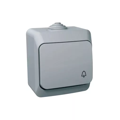 Schneider Electric Cedar Plus WDE000612 IP44 vízmentes egypólusú nyomó (N101), szürke, komplett szerelvény, falon kívüli, csengőjellel, vízmentes (IP44) 16A 250V ( WDE000612 ).