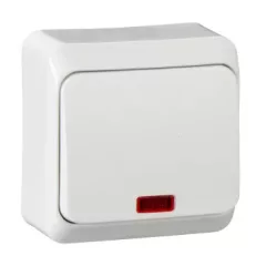   Schneider Electric Prima WDE001014 egypólusú kapcsoló (101), fehér, komplett szerelvény, falon kívüli, jelzőfénnyel 10A 250 ( WDE001014 ).