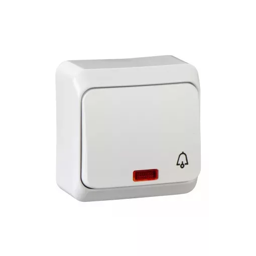 Schneider Electric Prima WDE001015 egypólusú nyomó (N101), fehér, komplett szerelvény, falon kívüli, csengőjellel, jelzőfénnyel 10A 250 ( WDE001015 ).