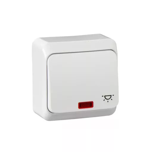 Schneider Electric Prima WDE001016 egypólusú nyomó (N101), fehér, komplett szerelvény, falon kívüli, lámpajellel, jelzőfénnyel 10A 250 ( WDE001016 ).