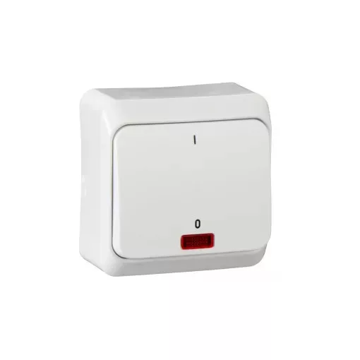 Schneider Electric Prima WDE001021 kétpólusú kapcsoló (102), fehér, komplett szerelvény, falon kívüli, jelzőfénnyel 10A 250 ( WDE001021 ).