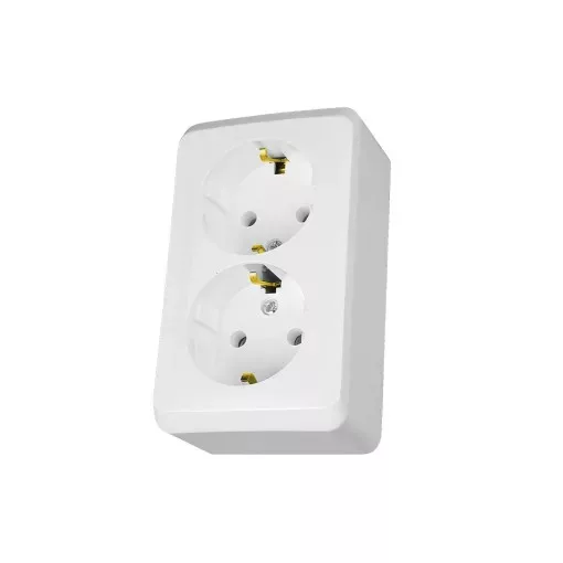 Schneider Electric Prima WDE001048 földelt dupla csatlakozóaljzat (dugalj) 2x2P+F, fehér színben, komplett szerelvény, falon kívül, 16A 250 ( WDE001048 ).