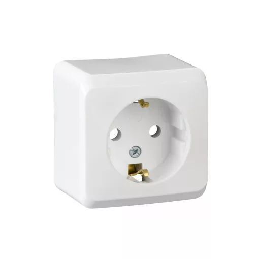 Schneider Electric Prima WDE001080 földelt csatlakozóaljzat (dugalj) 2P+F, fehér színben, komplett szerelvény, falon kívül, 16A 250 ( WDE001080 ).
