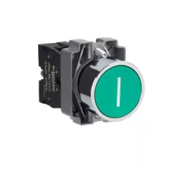   Schneider Electric XB2BA3311C Nyomógomb, zöld, 1 NO, jelölt I, fém, panelbe süllyesztett, 22mm, visszatérő (Easy Harmony XB2)