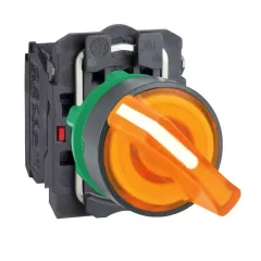   Schneider XB5AK125B5 komplett világító választókapcsolo beépített led-del sárga 24V AC/DC, 2 allású 1 záró + 1 nyitó érintkező (Harmony XB5AK125B5)
