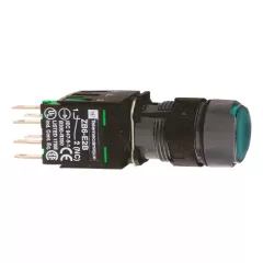   Schneider XB6AF3B1B komplett világító nyomógomb beépített LED-del zöld, 12..24V AC/DC 1 záró érintkező, reteszelő (Harmony XB6AF3B1B)