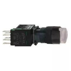   Schneider XB6AW1B1B komplett világító nyomógomb beépített LED-del fehér, 12..24V AC/DC 1 záró érintkező, visszatérő (Harmony XB6AW1B1B)