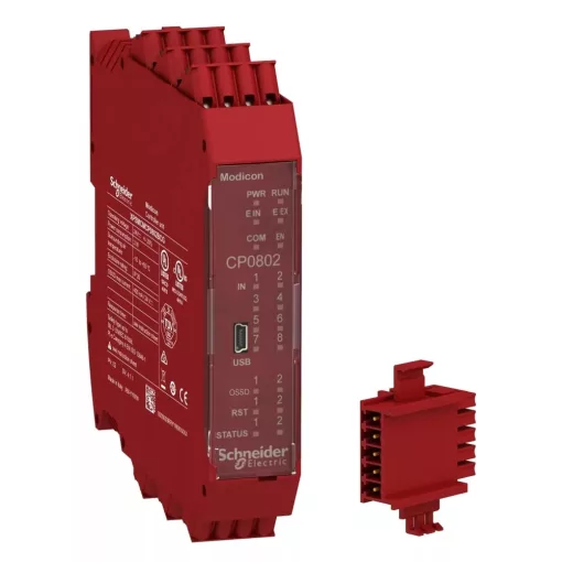 Schneider Electric XPSMCMCP0802BCG Preventa XPS MCM biztonsági vezérlő, CPU, 8DI+2DI (start/restart), 2DO+4DO (teszt)+2DO(státusz), hátlapi bővítővel