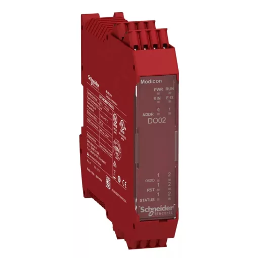 Schneider Electric XPSMCMDO0002G Preventa XPS MCM biztonsági vezérlő, biztonsági bővítő I/O modul, 2DO + 2DO (státusz) + 2DI (start/restart), rugós