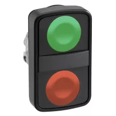   Schneider ZB4BA73407 Harmony fém kettősfejű nyomógomb fej, Ø22, visszatérő, 1-1 zöld/piros nyomógomb, fekete perem