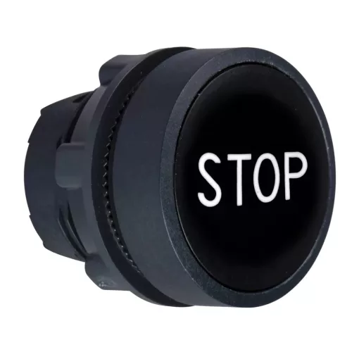 Schneider ZB5AA234 Harmony műanyag nyomógomb fej, Ø22, visszatérő, fekete, "STOP"