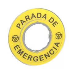  Schneider Electric ZBY9420 Harmony sárga köralakú felirati tábla, Ø60, vészleállítóhoz, logóval, PARADA DE EMERGENCIA