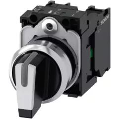   Siemens 3SU1150-2BL60-1NA0 Komplett világító fém választókapcsoló, I-0-II 3-állású, D22, működtetőkaros, 5-500V, IP67, csavaros ( Siemens 3SU1150-2BL60-1NA0 )