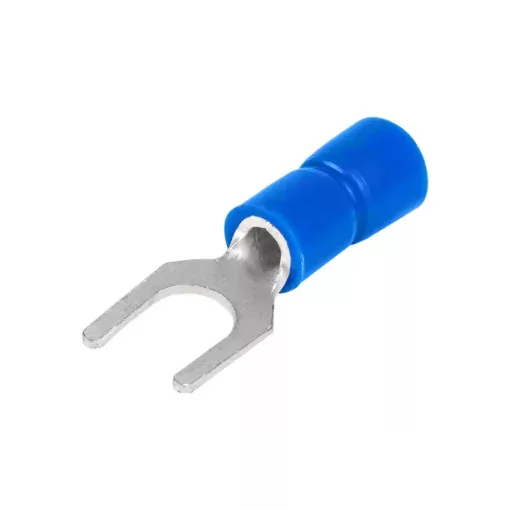 Tracon KV5 szigetelt villássaru, 2,5mm2, M5, (d1=2,3mm, d2=5,3mm), kék, ónozott elektrolitréz