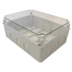   Tracon MED312313T műanyag falon kivüli kötődoboz 310x230x130 átlátszó fedéllel, kikönnyített kábelbevezőtel, IP67 világosszürke