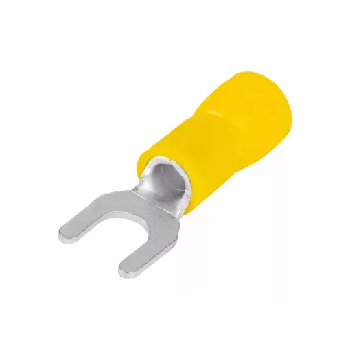 Tracon SV4 szigetelt villássaru, 6mm2, M4, (d1=3,4mm, d2=4,3mm), sárga, ónozott elektrolitréz