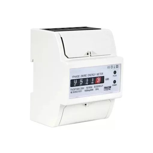 Tracon TVOF1M4 elektromechanikus fogyasztásmérő 1 fázis 10(100)A, 4,5 modul