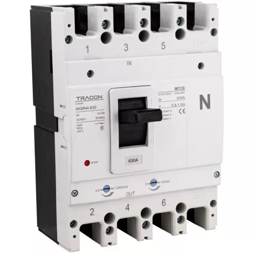 Tracon AKMN4-630 Kompakt megszakító 4P,630A,Ir=(0,8-1,0)In,400/415V, 50/60Hz, Icu=50kA, Ics=35kA