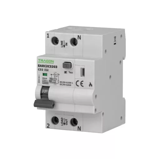 Tracon EARC2B3203 AFDD Ív kisülés érzékelő, MCB,RCD B32A, 30 mA, 6kA, A